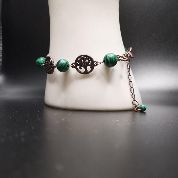 HANDMADE~ Malachite and Copper Tree of Life Bracelet - Picture 4 of 6